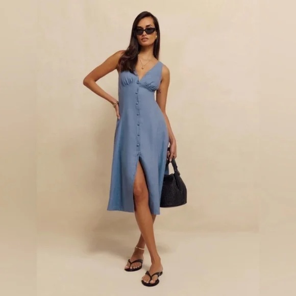 Reformation Sebastian linen button down midi dress size 6 - Picture 3 of 14